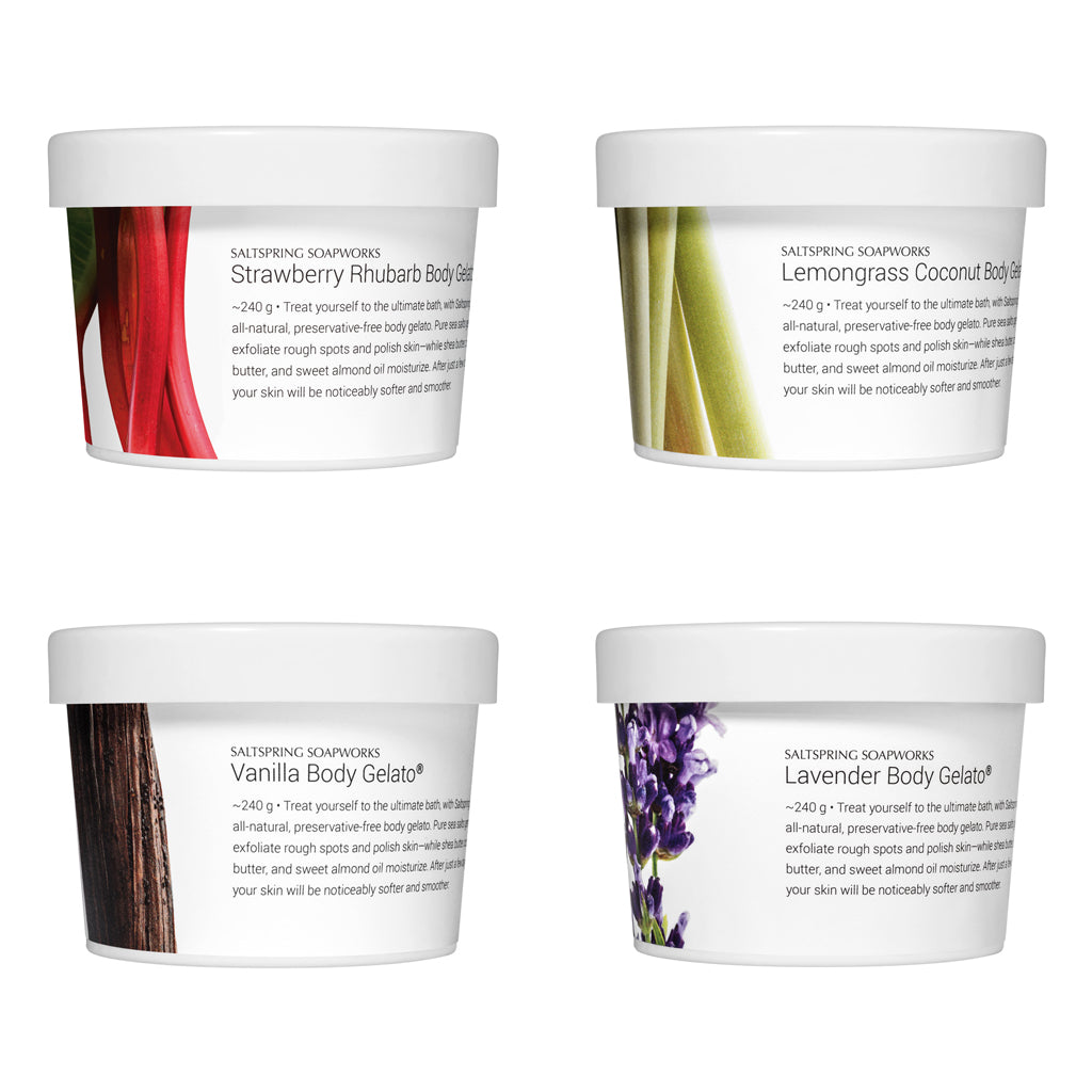 Ever wanted to test a few Body Gelato® products at once? We’ve got you covered, with our sampler collection. It includes four Body Gelatos® Body Gelato® will make your skin notably smoother and softer—and it’s a wonderful treat!